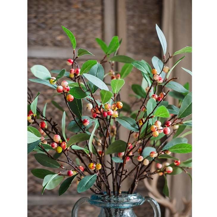 Artificial Fruit Snow Berry Leaf Stem - 28 inch