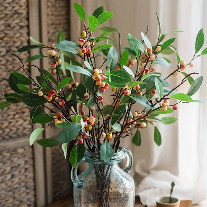 Artificial Fruit Snow Berry Leaf Stem - 28 inch