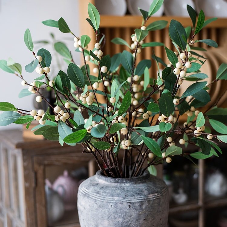 Artificial Fruit Snow Berry Leaf Stem - 28 inch