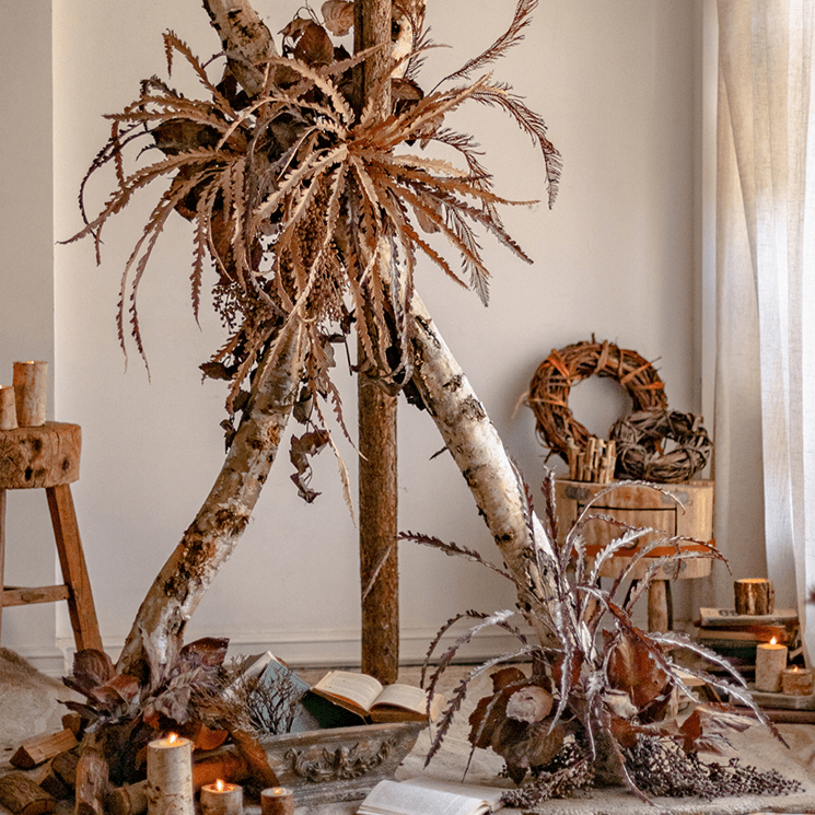 Artificial Spider Brake Fern Stem in Brown -43 inch