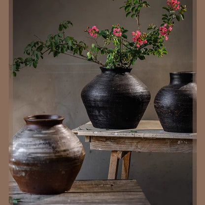 Vintage Wabi-Sabi Style Ceramic Jar Planters