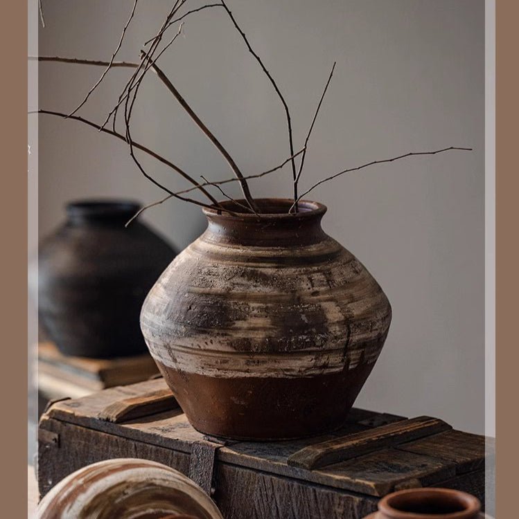 Vintage Wabi-Sabi Style Ceramic Jar Planters
