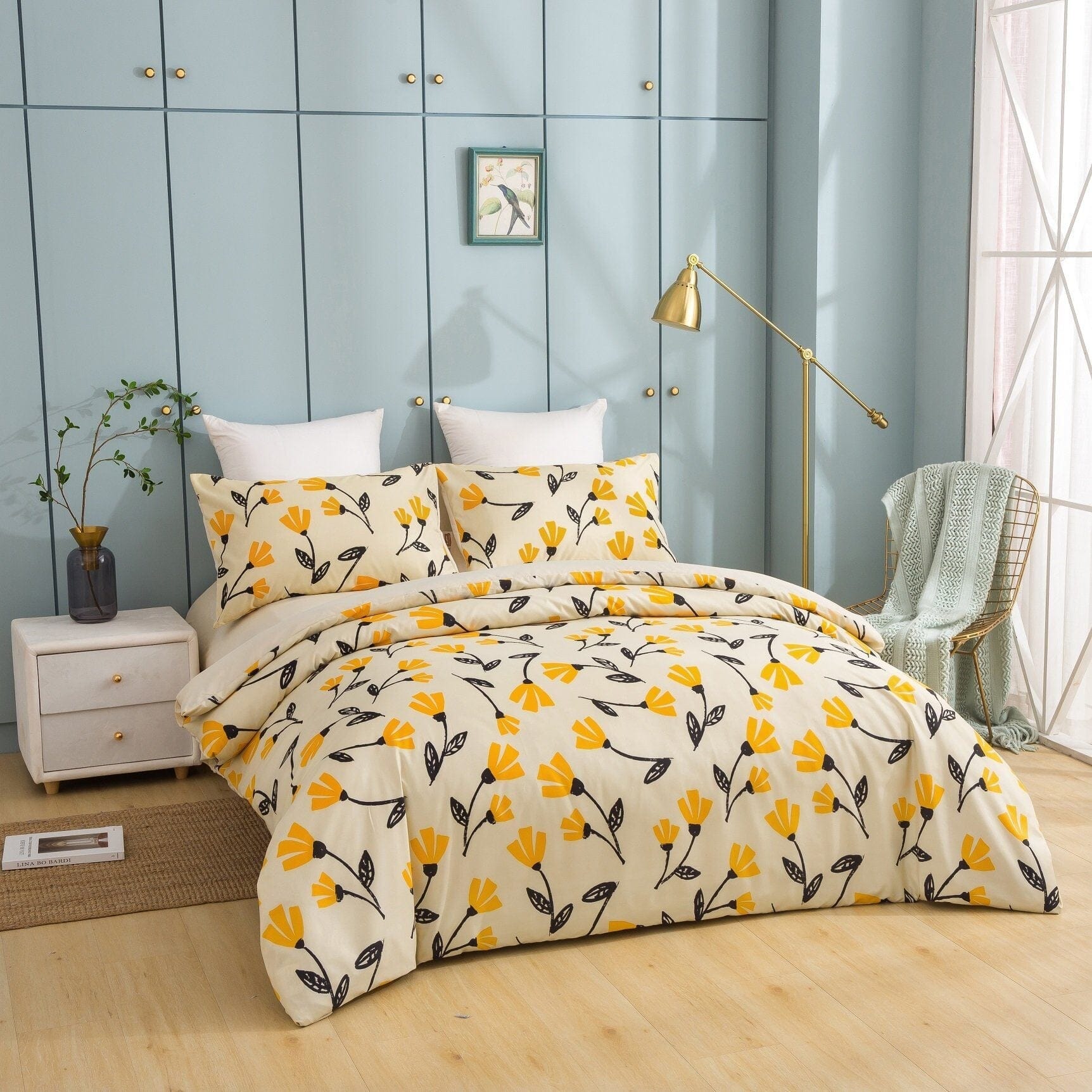 Yellow Fleur Duvet Cover Set w/ Pillow Cases