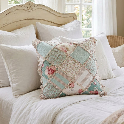 Hint of Mint Floral Cotton Patchwork Euro Pillow Cover
