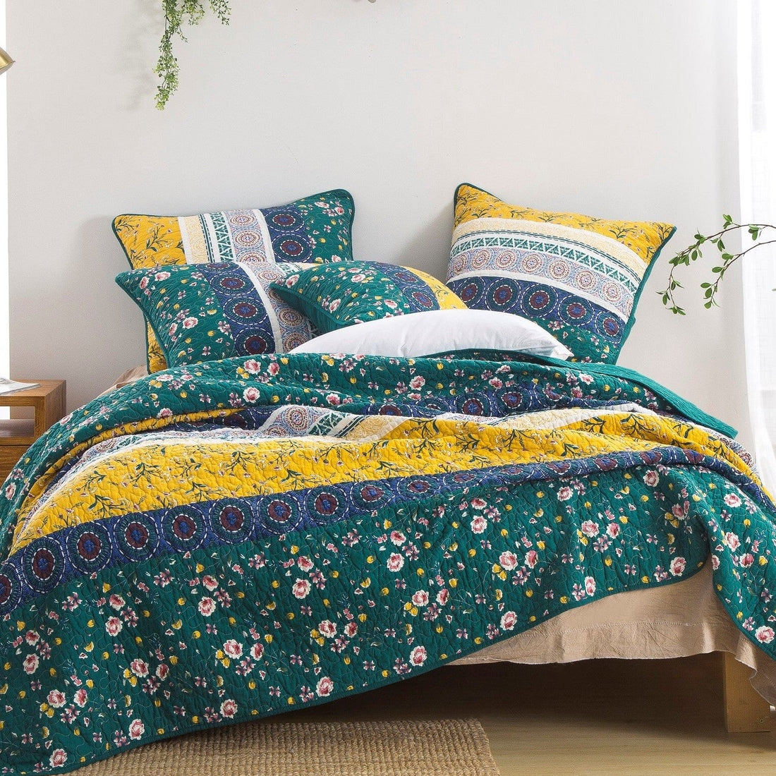 Bohemian Patchwork Bed of Flowers Patchwork Quilted Bedding