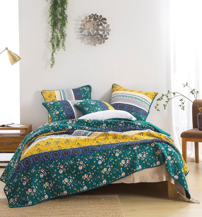 Bohemian Patchwork Bed of Flowers Patchwork Quilted Bedding