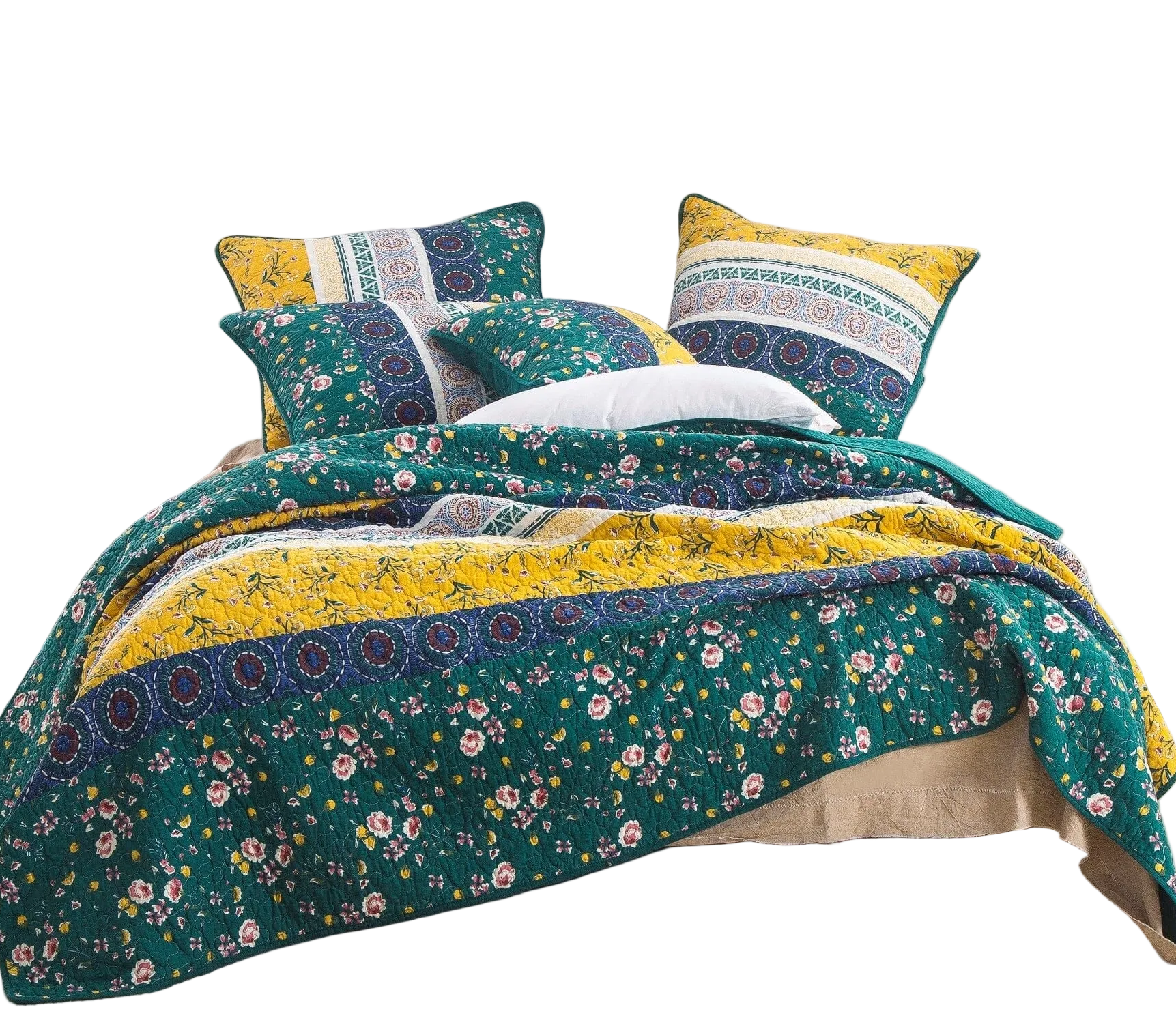 Bohemian Patchwork Bed of Flowers Patchwork Quilted Bedding