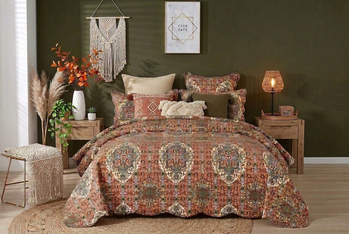 Folk Ogee Moroccan Scalloped Quilted Bedding Set