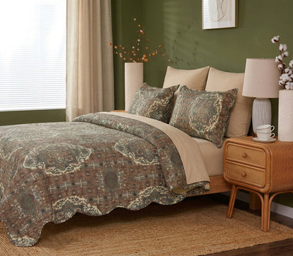 Folk Ogee Moroccan Scalloped Quilted Bedding Set