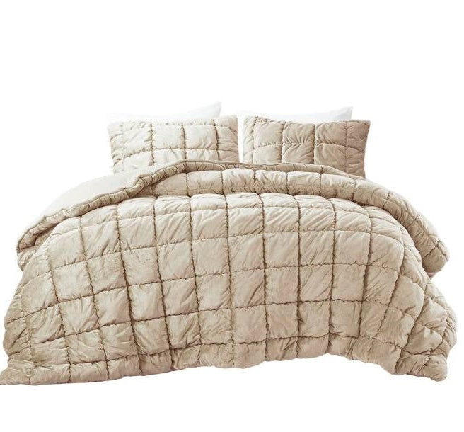 Full/Queen Beige Velvety Soft Down Alternative Comforter Set