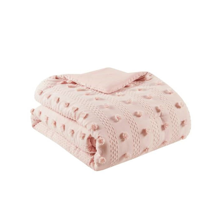 King/Cal King 3-Piece Pink Pompom Microfiber Comforter Set