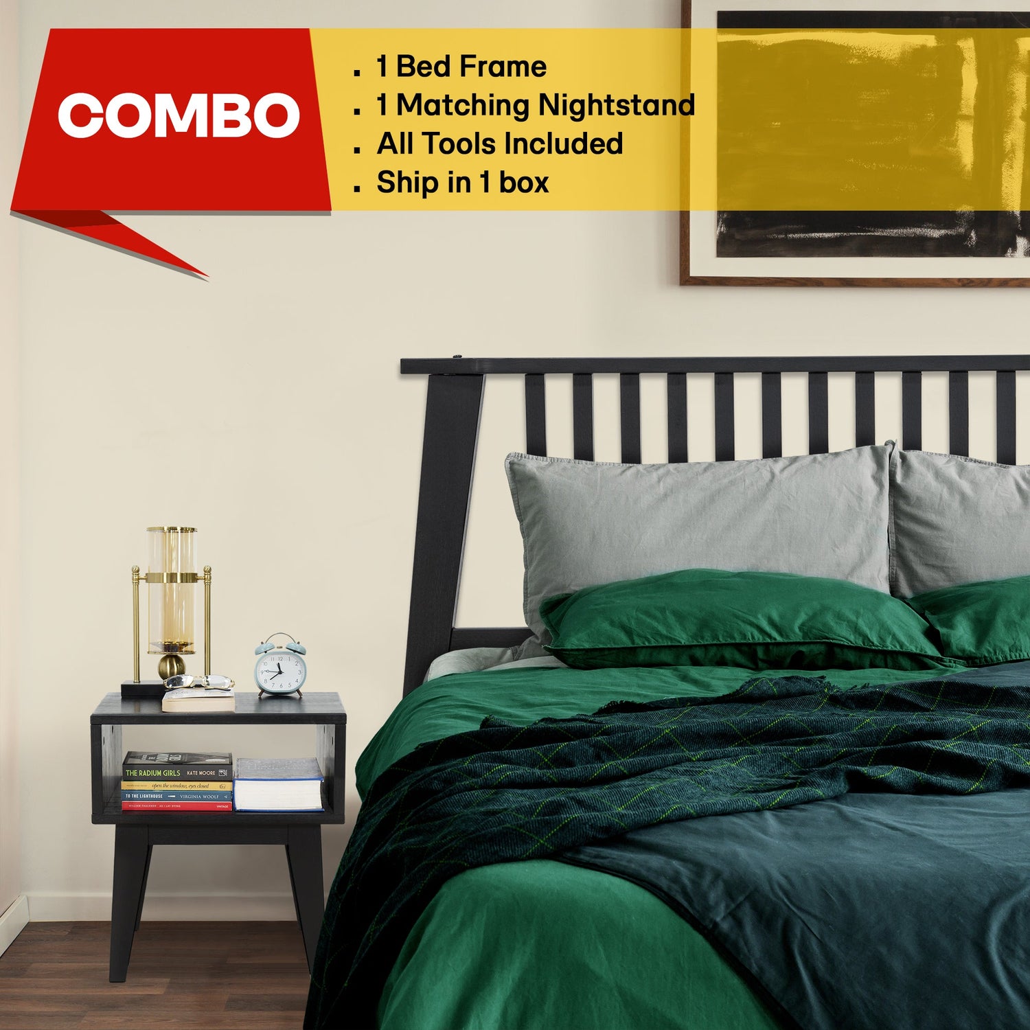 Kaylin Acacia Bed Frame &amp; Nightstand Set