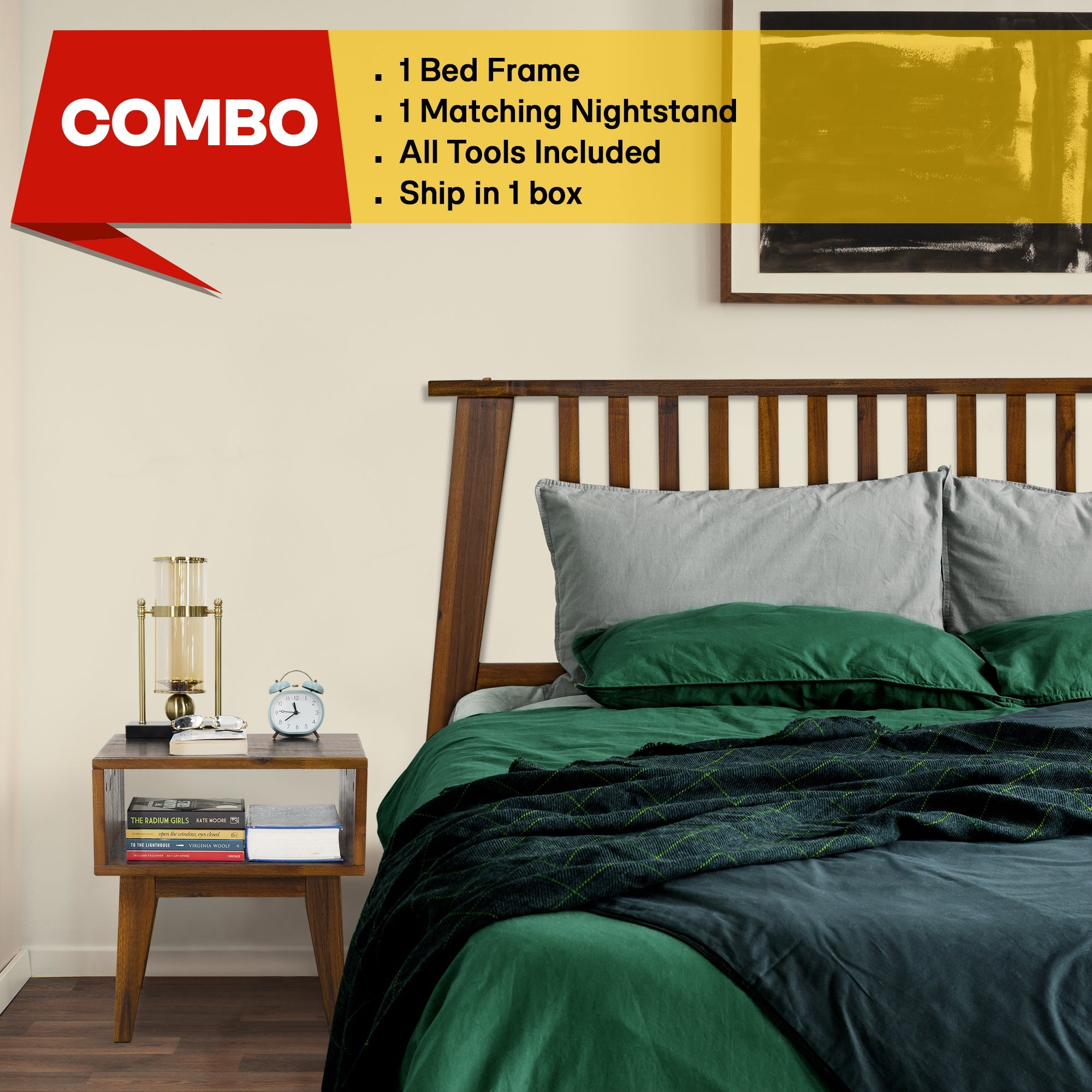 Kaylin Acacia Bed Frame &amp; Nightstand Set