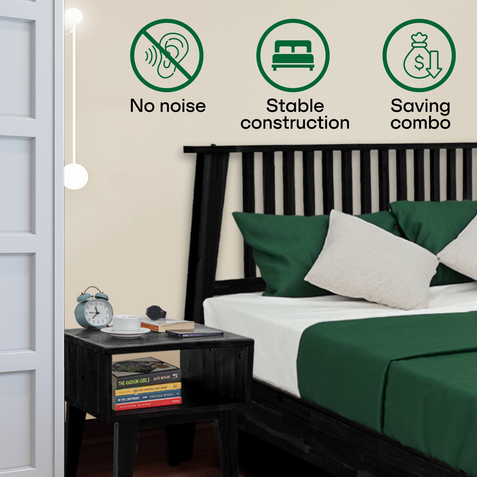 Acacia Kaylin Bed Frame & Nightstand Set for a Stylish Bedroom