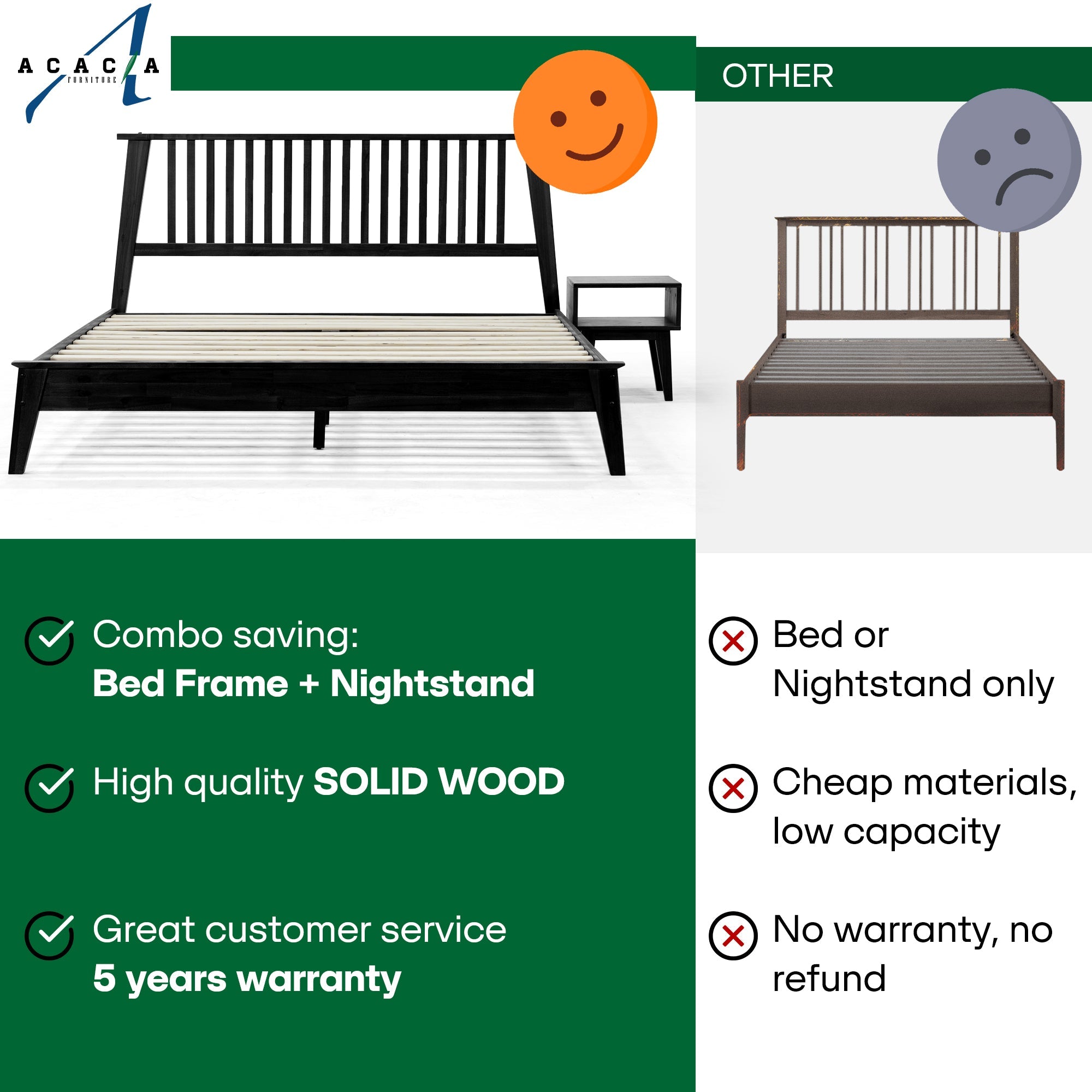 Kaylin Acacia Bed Frame &amp; Nightstand Set