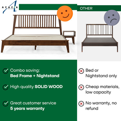 Kaylin Acacia Bed Frame &amp; Nightstand Set