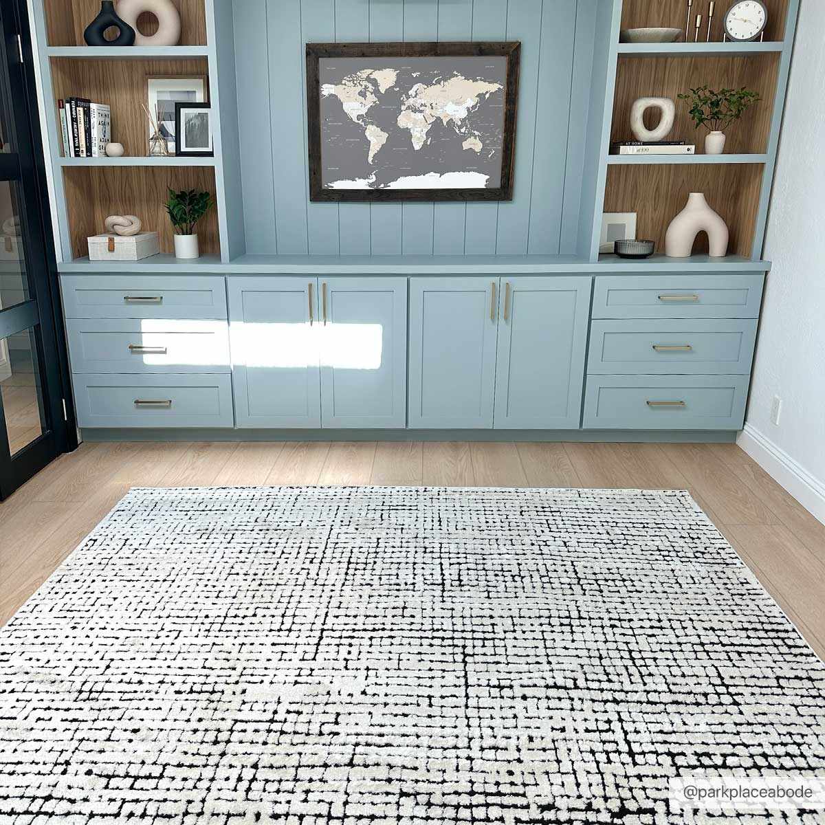 Keita Cream &amp; Black Grid Plush Rug