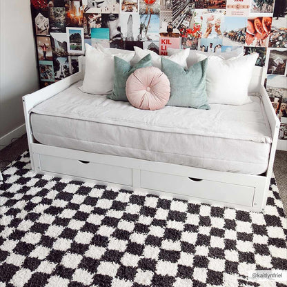 Kieu Black &amp; White Checkered Shag Rug