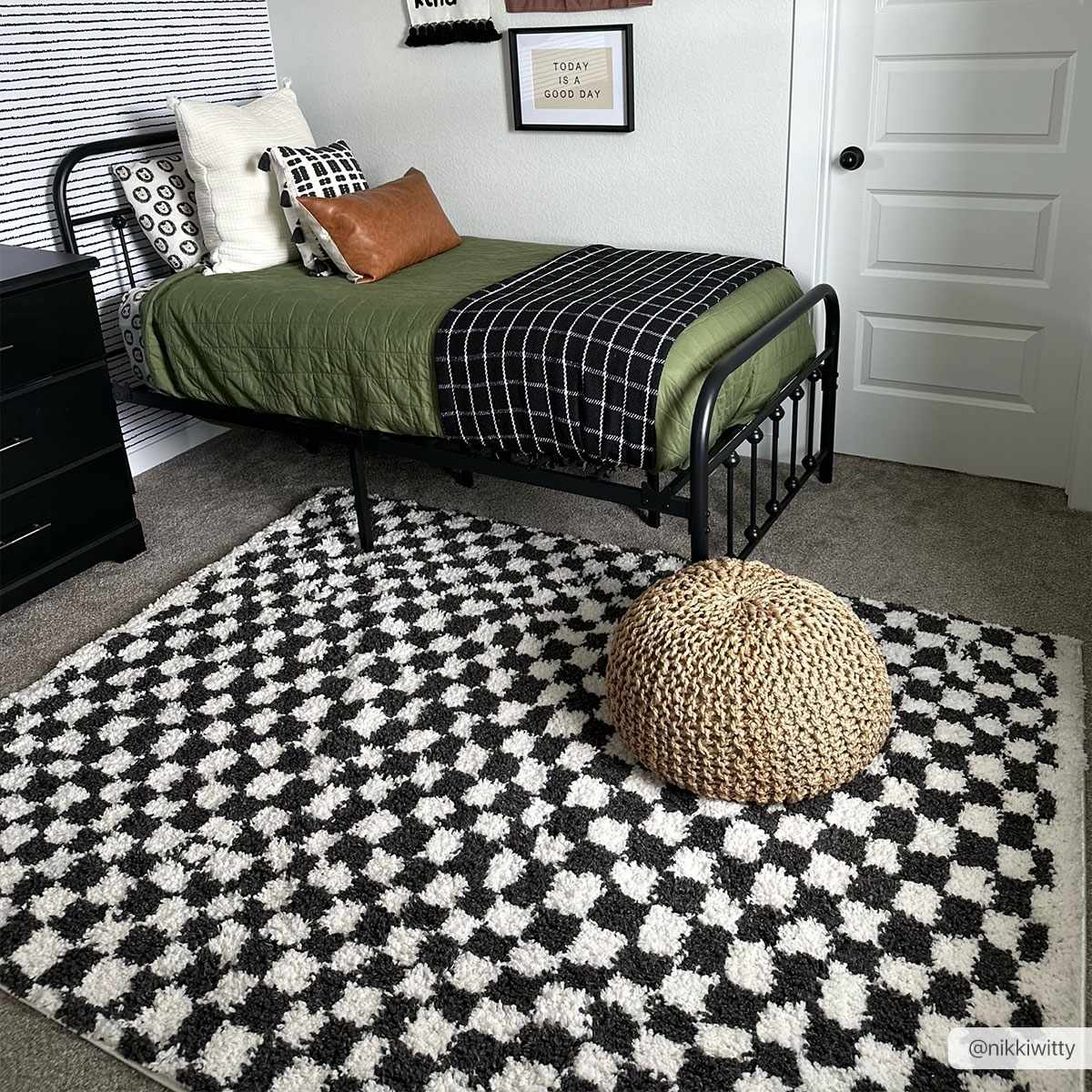 Kieu Black &amp; White Checkered Shag Rug