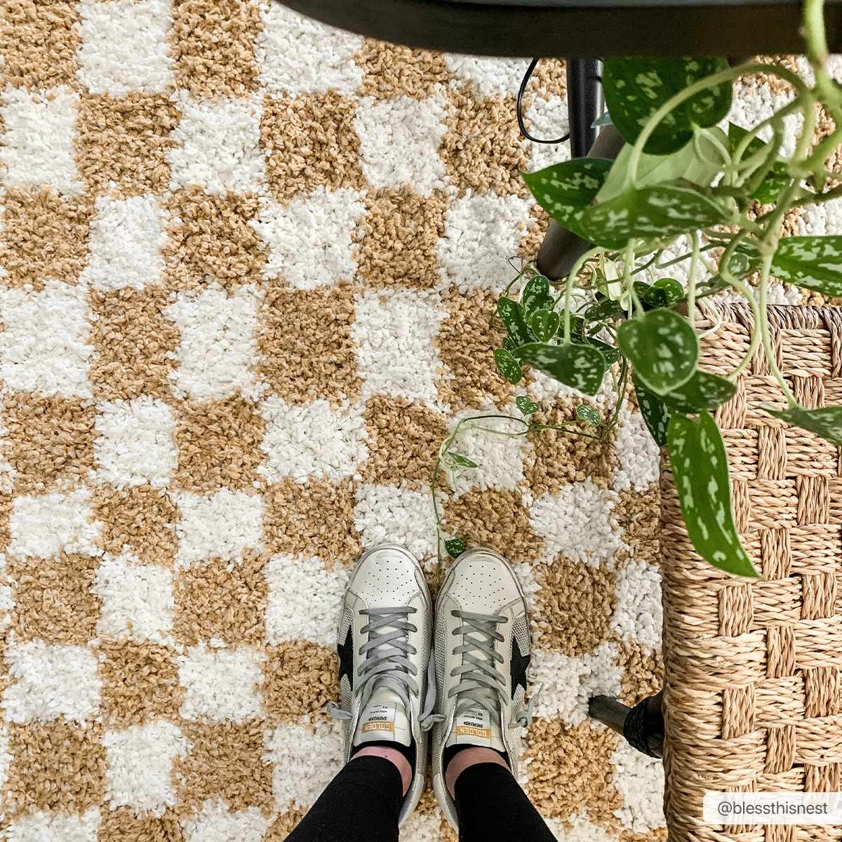 Kieu Mustard &amp; Ivory Checkered Area Rug