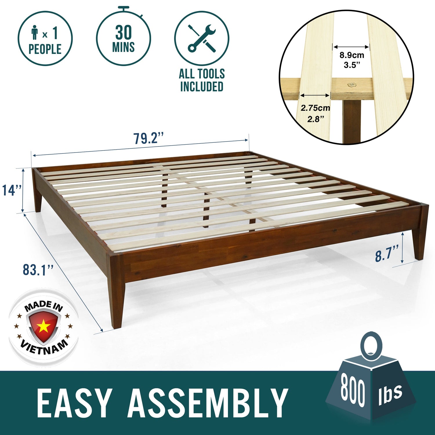 Mervyn Solid Acacia Wood Platform Bed