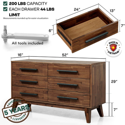 Acacia Legacy Solid Wood Dresser in Caramel or Walnut
