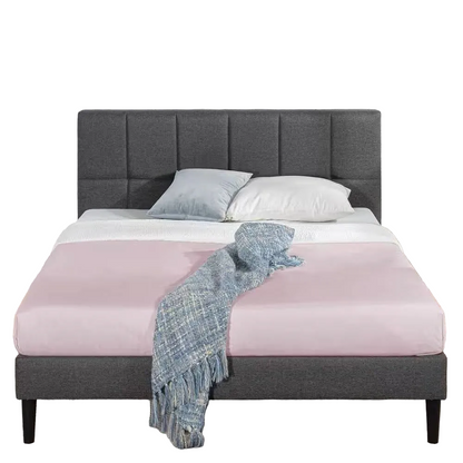 Queen size Grey Upholstered Platform Bed Frame with Padded Headboard