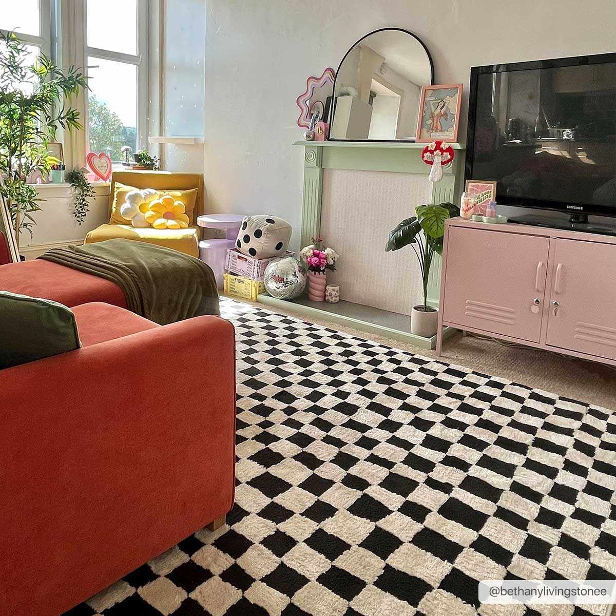 Lajos Black &amp; White Checkered Plush Rug