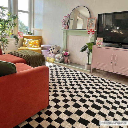 Lajos Black &amp; White Checkered Plush Rug