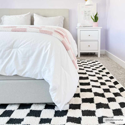 Lajos Black &amp; White Checkered Plush Rug