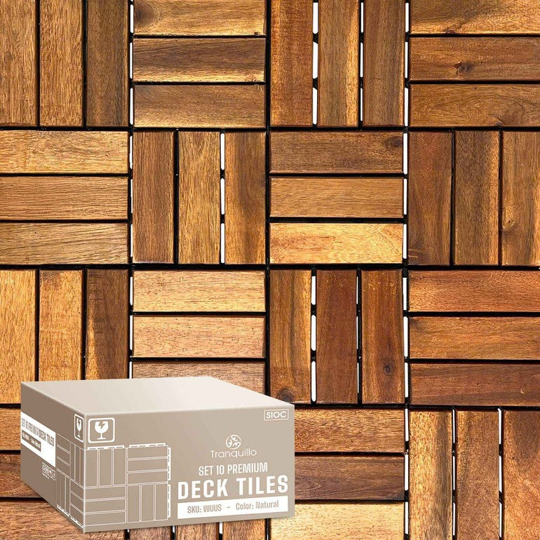 Solid Wood Deck Tiles - Box of 10, 2 Colors