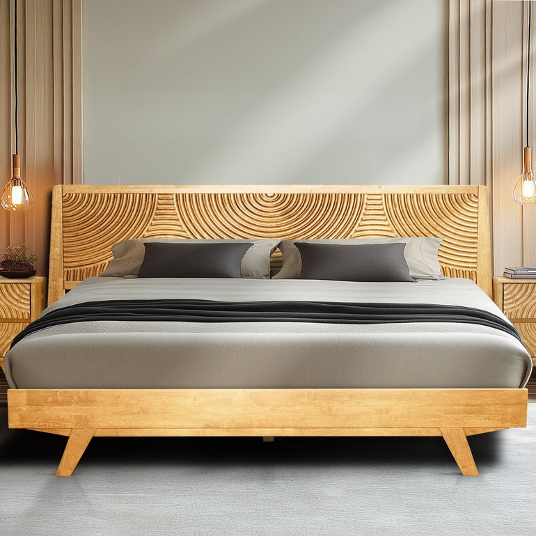 Harmony Acacia Solid Wood Platform Bed Frame in Caramel, Natural Oak, Walnut