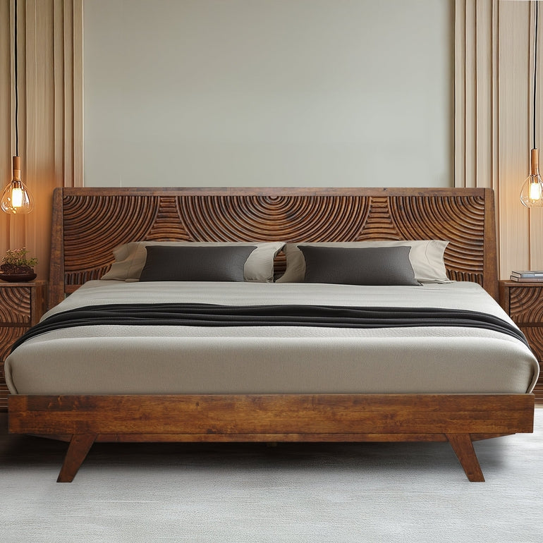 Harmony Acacia Solid Wood Platform Bed Frame in Caramel, Natural Oak, Walnut