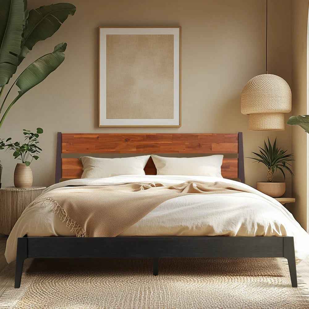 Acacia Callisto Solid Wood Bedframe in Black Ristretto or Walnut Finish
