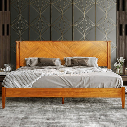 Panthera Acacia Platform Bed Frame With Headboard - Caramel, Walnut