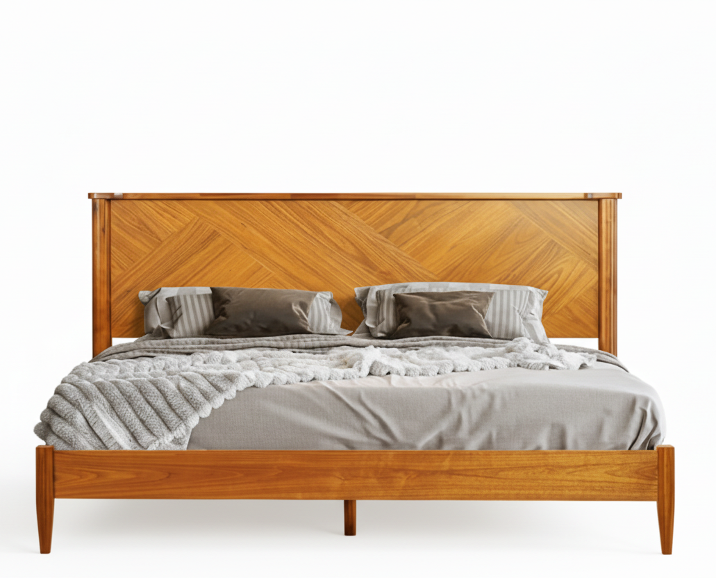Panthera Acacia Platform Bed Frame With Headboard - Caramel, Walnut
