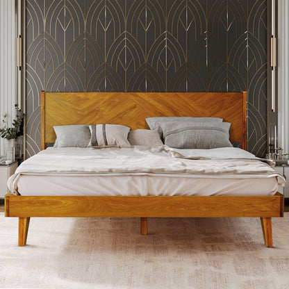 Gazelle Acacia Platform Bed Frame With Headboard - Caramel, Walnut