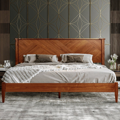 Panthera Acacia Platform Bed Frame With Headboard - Caramel, Walnut