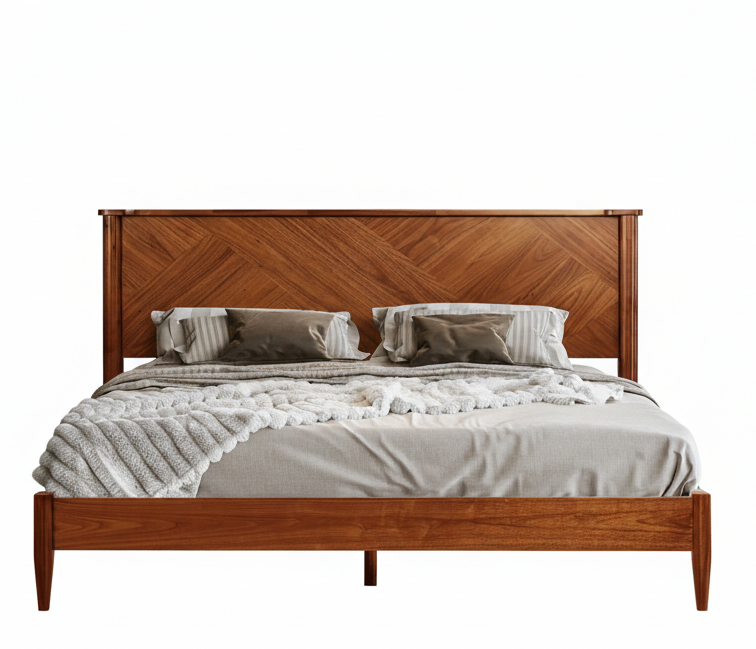 Panthera Acacia Platform Bed Frame With Headboard - Caramel, Walnut