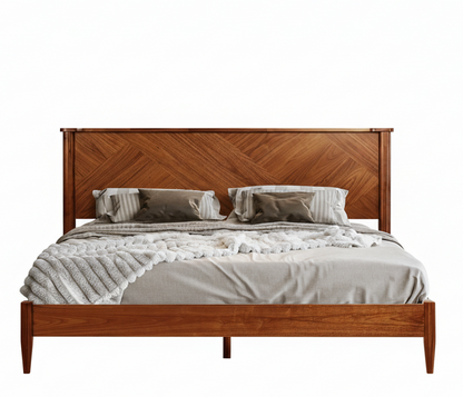 Panthera Acacia Platform Bed Frame With Headboard - Caramel, Walnut
