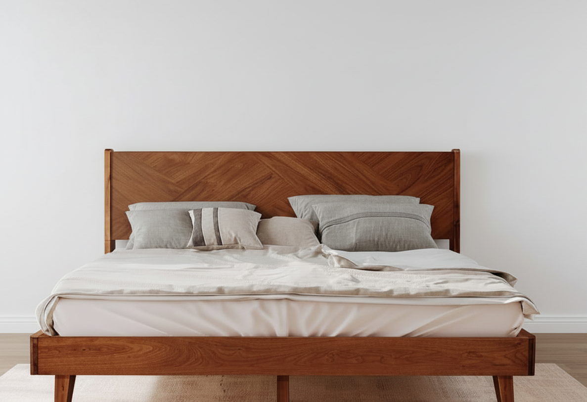 Gazelle Acacia Platform Bed Frame With Headboard - Caramel, Walnut