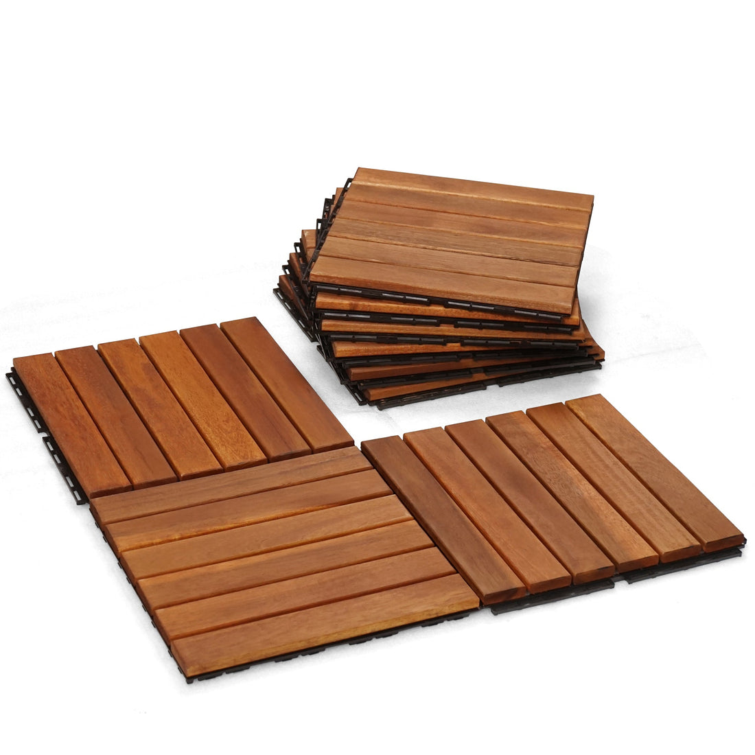Solid Wood Deck Tiles Solid Slat Style - Box of 9, 2 Colors