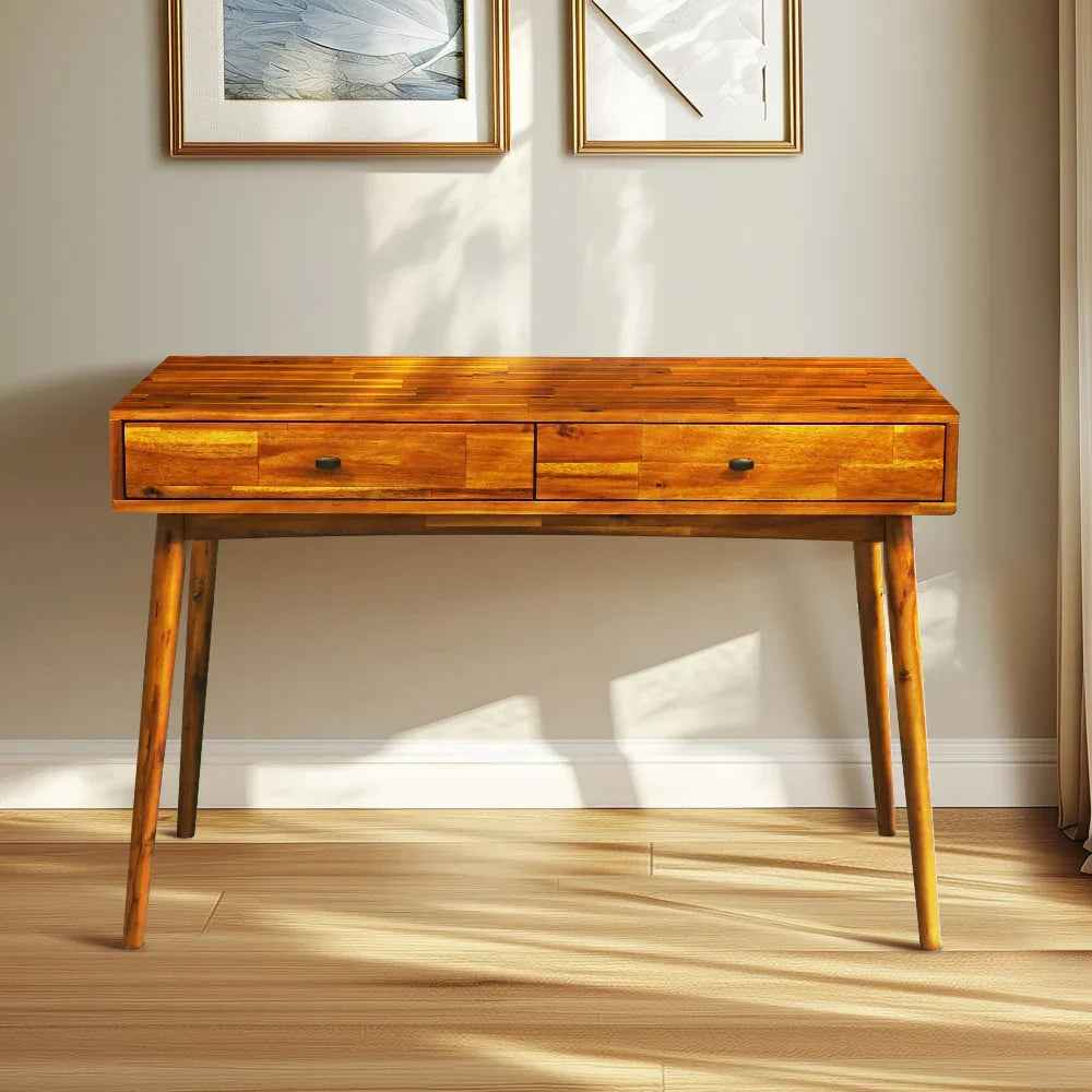 Acacia Lagom 48" Solid Wood Work Desk with Drawers In Multiple Finishes