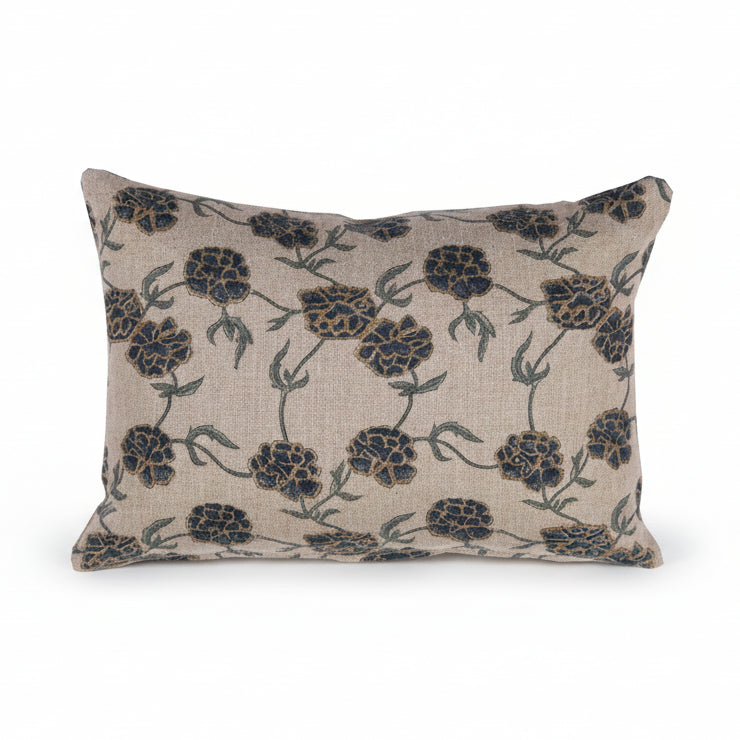 Maria Linen Floral Throw Pillow Cover - Indigo