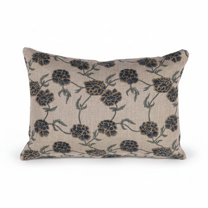 Maria Linen Floral Throw Pillow Cover - Indigo