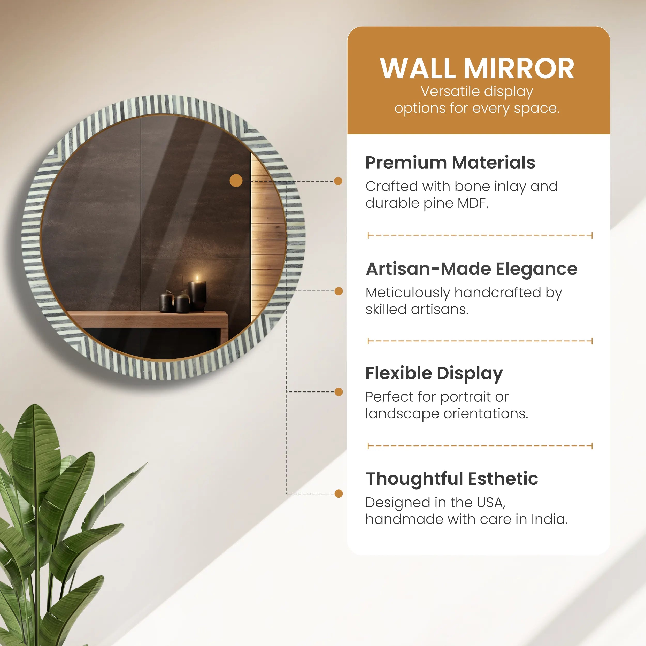 Handmade Bone Inlay Wall Mirror