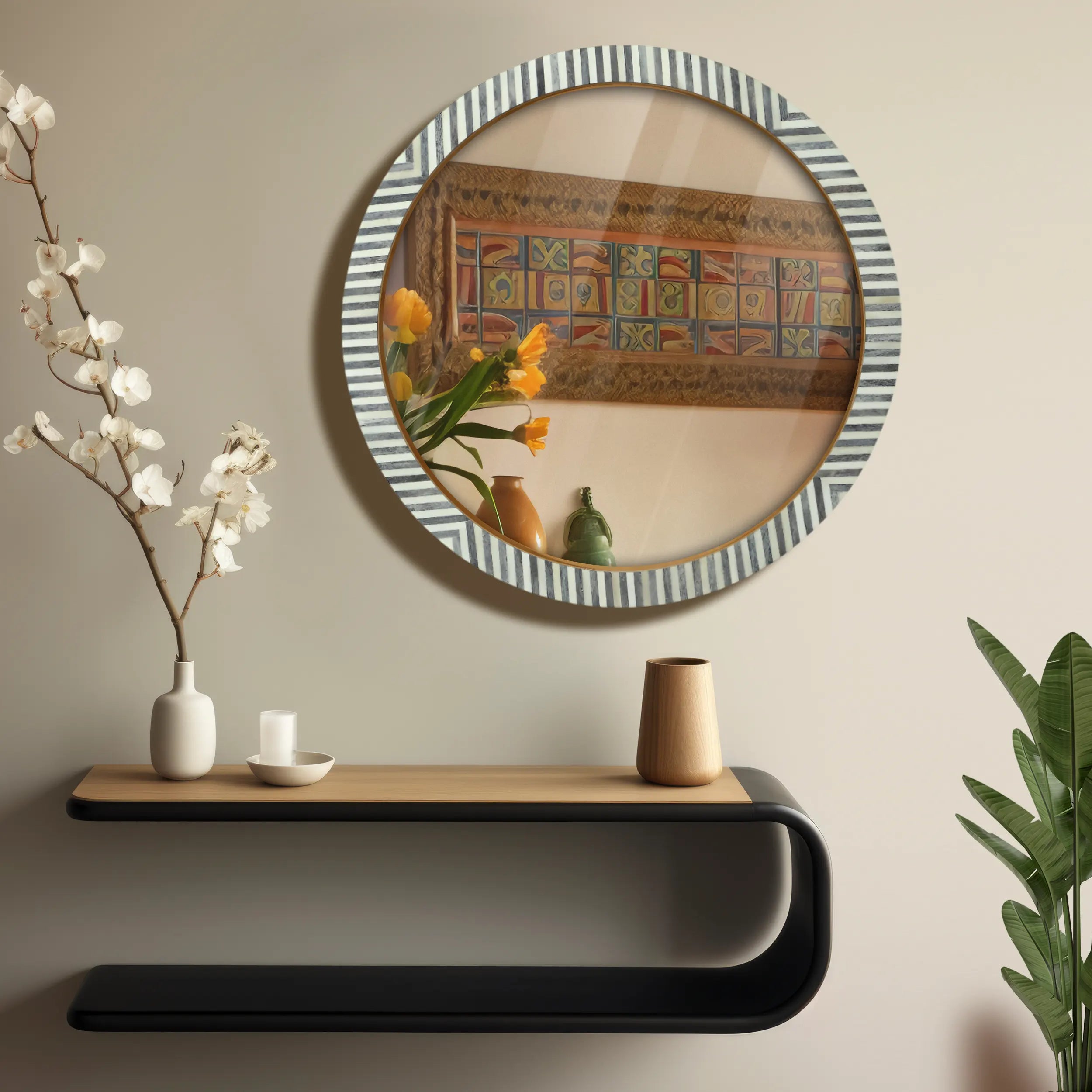 Handmade Bone Inlay Wall Mirror