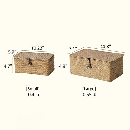 Rectangular Natural Straw Storage Baskets with Lid