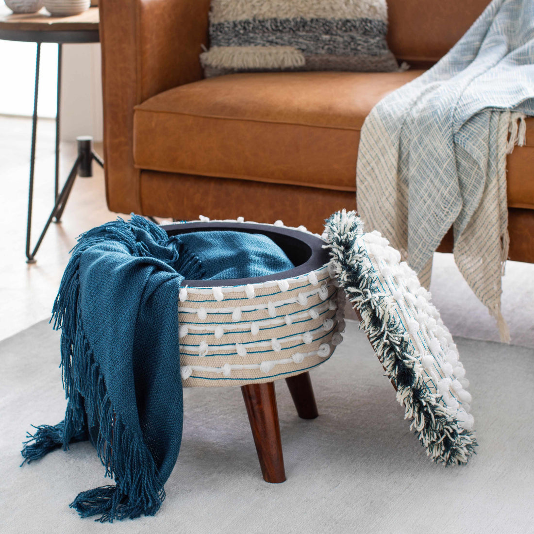 Matagami Hand Woven Stool with Mango Wood Legs