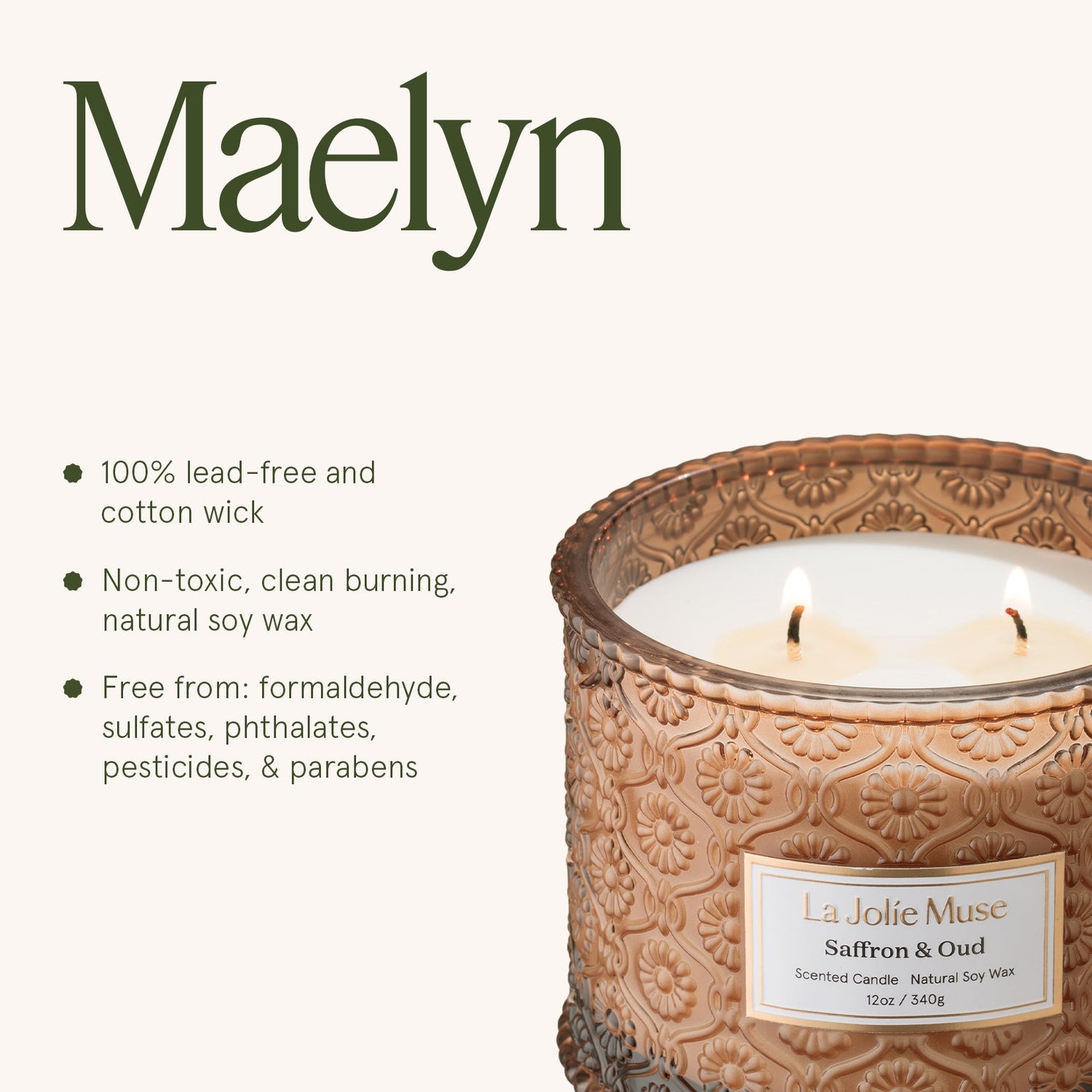 Maelyn - Saffron &amp; Oud 12oz Candle